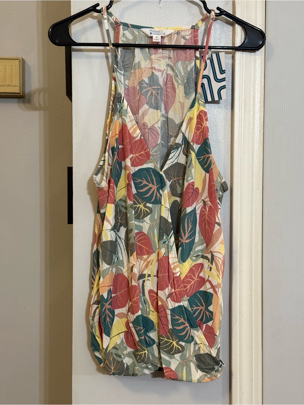 NWT Market & Spruce Multicolor Leaf-Print V-Neck Camisole Sz XL